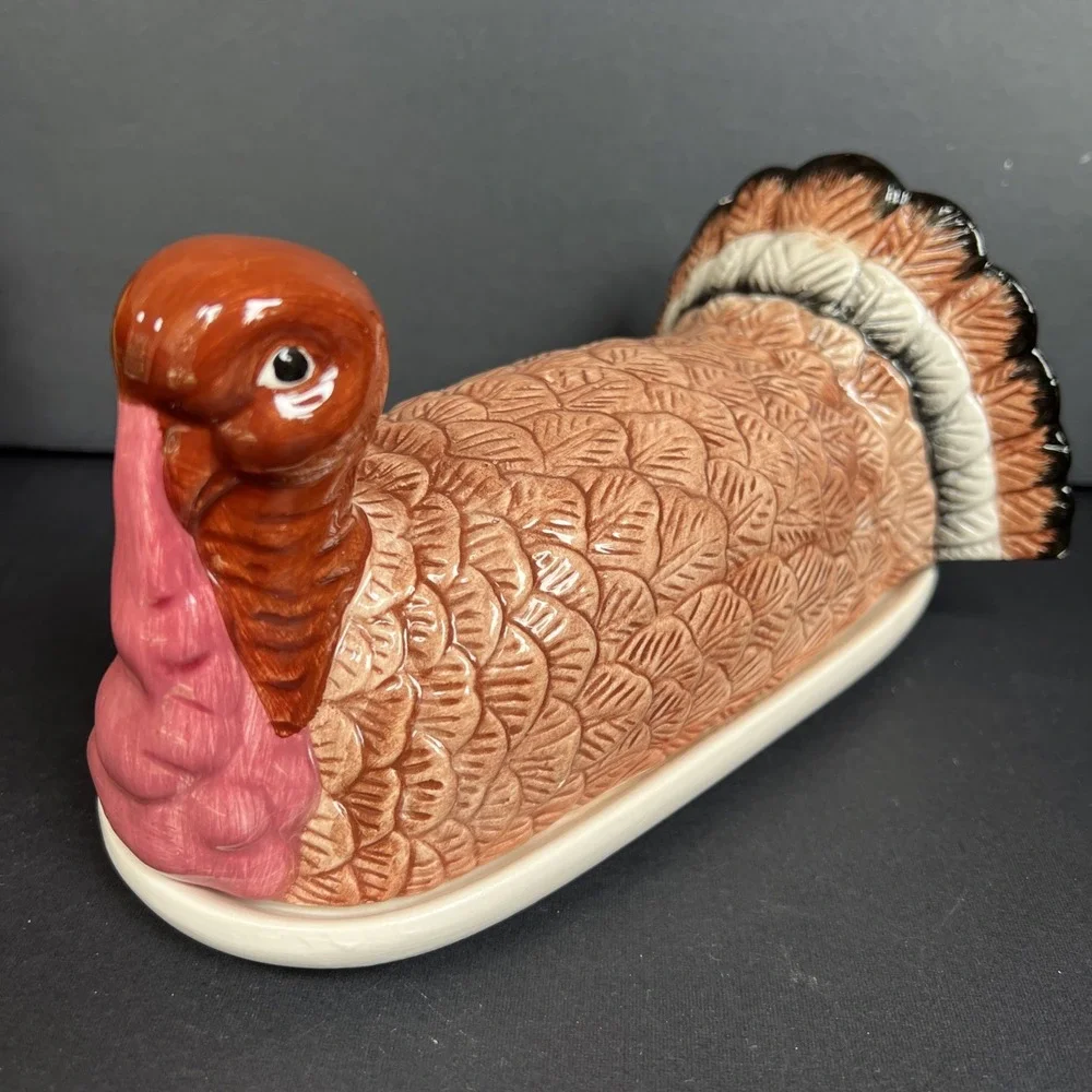 VTG Harvest Time Turkey Butter Dish & Cranberry Dish Thanksgiving Set w Boxes